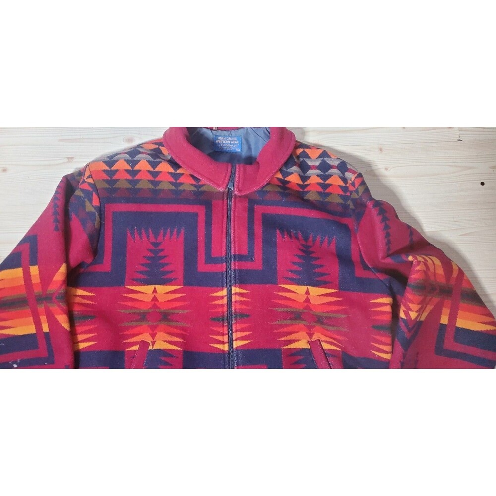 VTG Pendleton High Grade Western Wear Men’s XL Red Aztec Wool Bomber Jacket - Picture 11 of 12